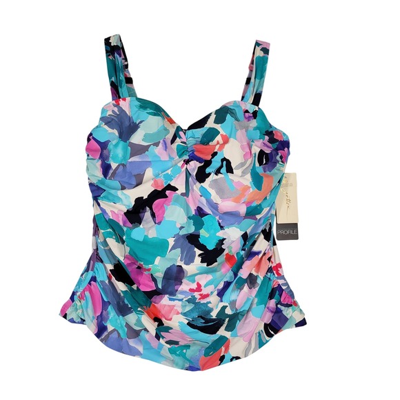 Gotte Profile Other - Profile by Gottex Holi Abstract Floral Print Criss Cross Tankini Swim Top 22W